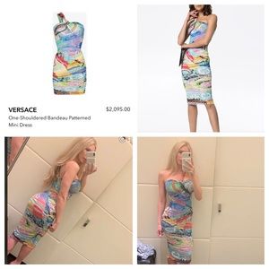 Versace Draped Technicolor Baroque Print Dress